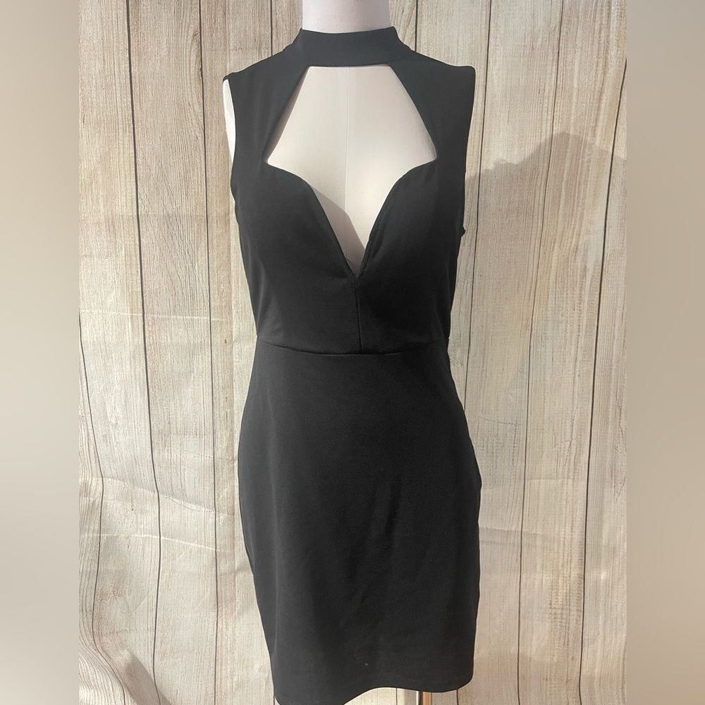 CHARLOTTE RUSSE black/mesh/floral embroidered dress. Size L